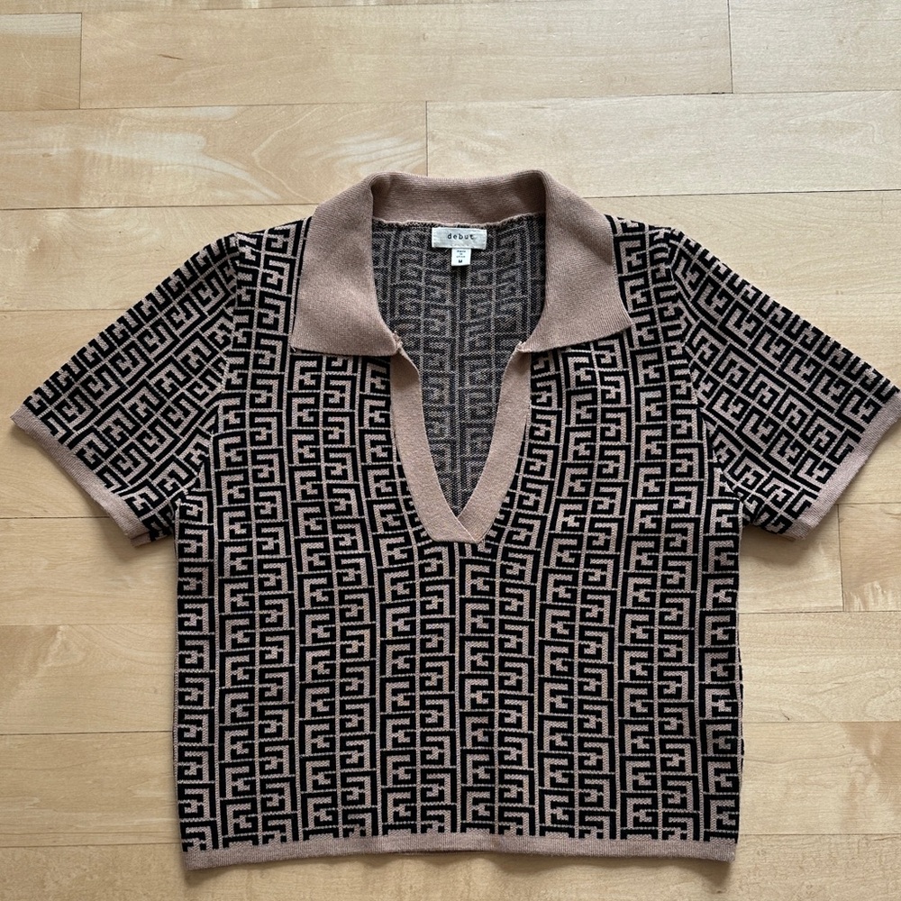 Debut Black and Brown Patterned Crop Top